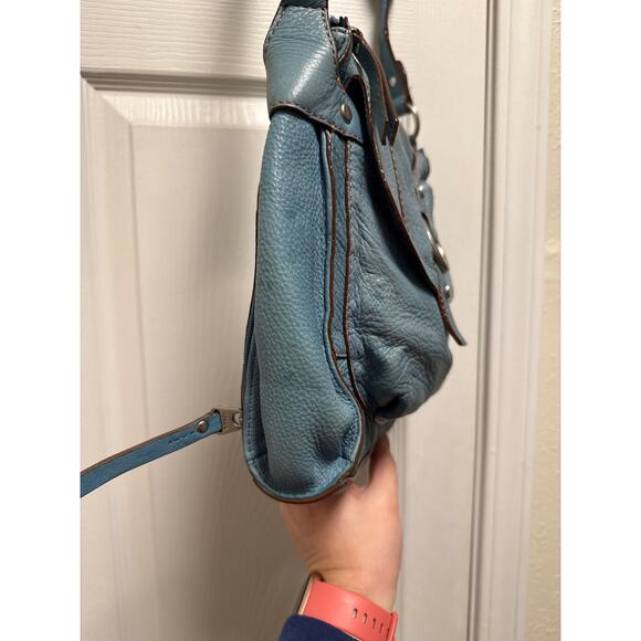 Vintage Y2K Fossil Robin Egg Blue Cross Body Pebble Leather Bag Retro Utility - Picture 5 of 11